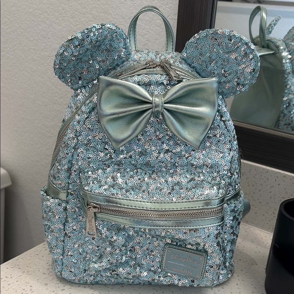 Disney Blue and Silver Sequin Mini Backpack with Ears
